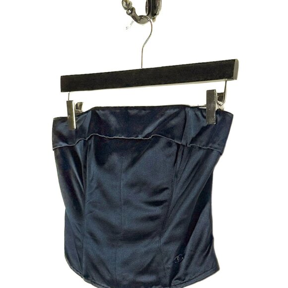 Chanel C08 Navy Blue Silk Satin Corset Top - Picture 2 of 13